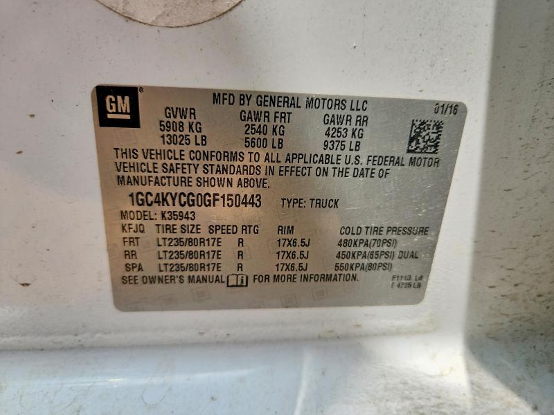 2016 Chevrolet Silverado მანქანა იყიდება აუქციონზე, vin: 1GC4KYCG0GF150443, აუქციონის ნომერი: 51140816