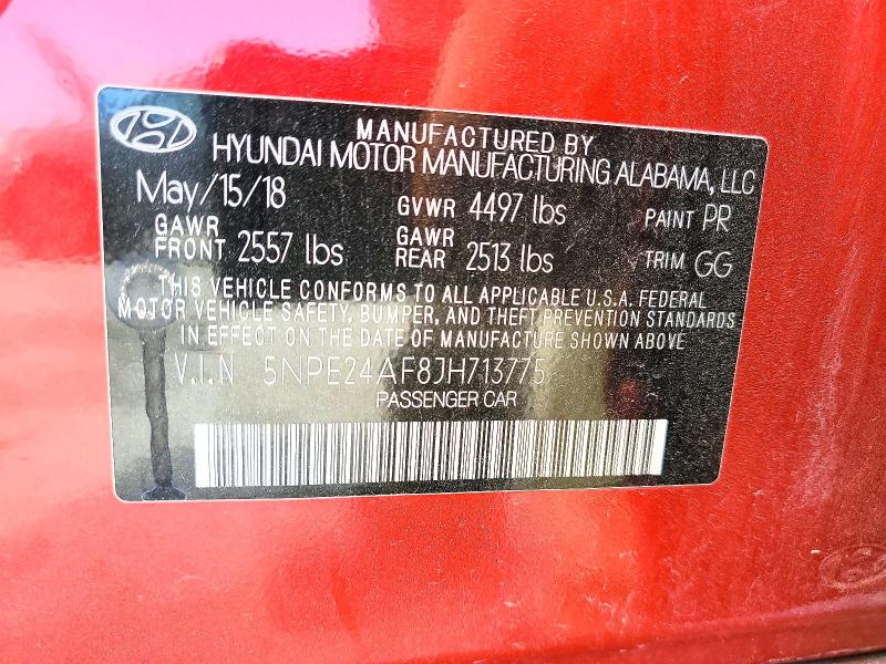 Aukcja sprzedaży 2018 Hyundai Sonata, vin: 5NPE24AF8JH713775, numer aukcji: 50244236