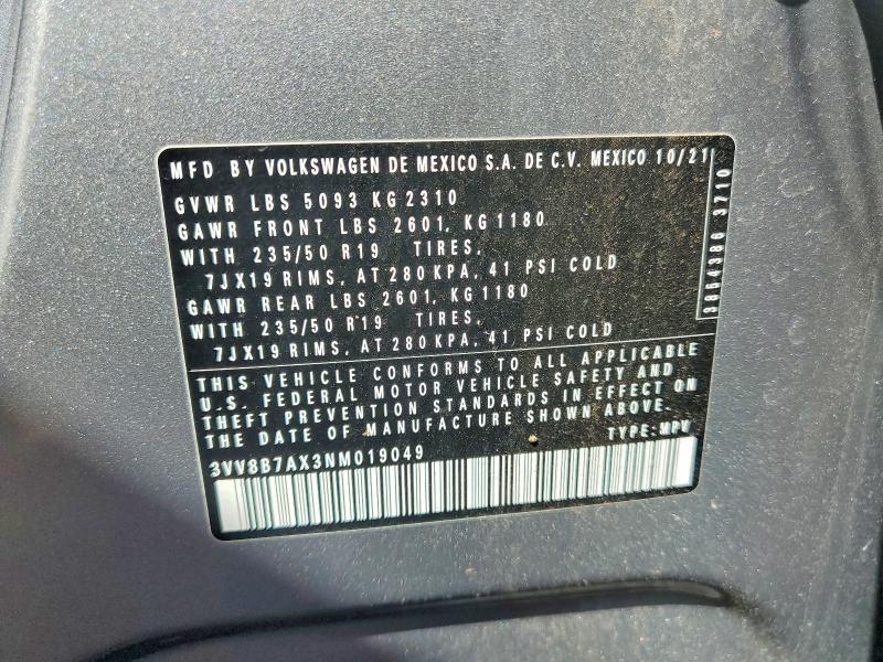 Aukcja sprzedaży 2022 Volkswagen Tiguan, vin: 3VV8B7AX3NM019049, numer aukcji: 48929456