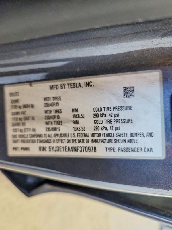 Aukcja sprzedaży 2022 Tesla Model 3, vin: 5YJ3E1EA4NF370978, numer aukcji: 50197606