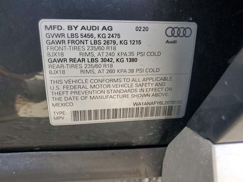 Aukcja sprzedaży 2020 Audi Q5, vin: WA1ANAFY6L2070193, numer aukcji: 49000046