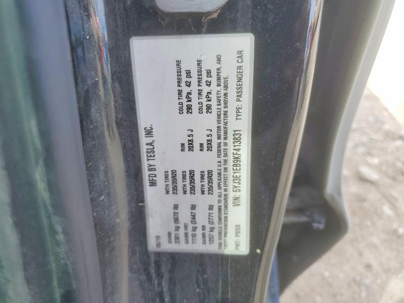 2019 Tesla Model 3 მანქანა იყიდება აუქციონზე, vin: 5YJ3E1EB9KF413831, აუქციონის ნომერი: 49202006