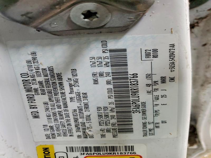 Продаж на аукціоні авто 2019 Ford Fusion, vin: 3FA6P0LU9KR183766, номер лоту: 48571766