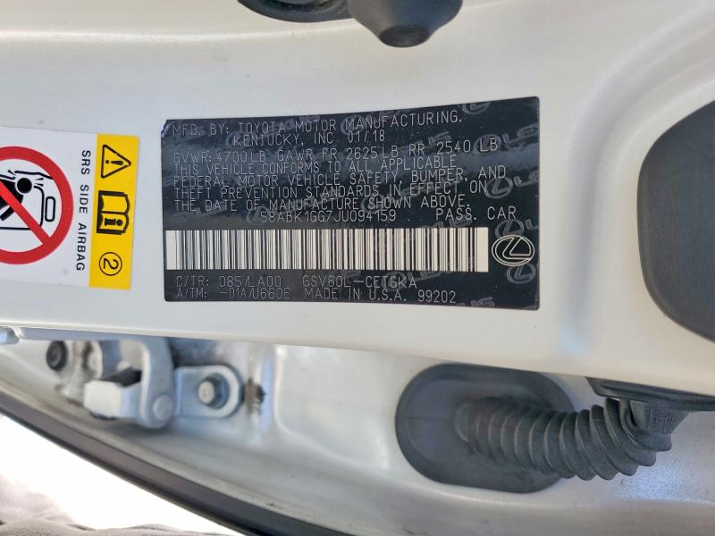 Aukcja sprzedaży 2018 Lexus Es 350, vin: 58ABK1GG7JU094159, numer aukcji: 49383366