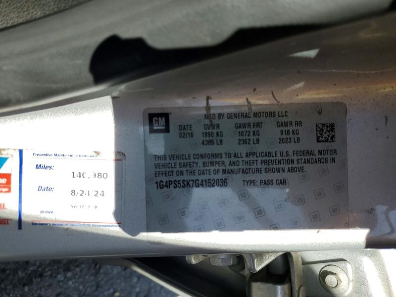 50364176 :رقم المزاد ، 1G4PS5SK7G4152036 vin ، 2016 Buick Verano مزاد بيع