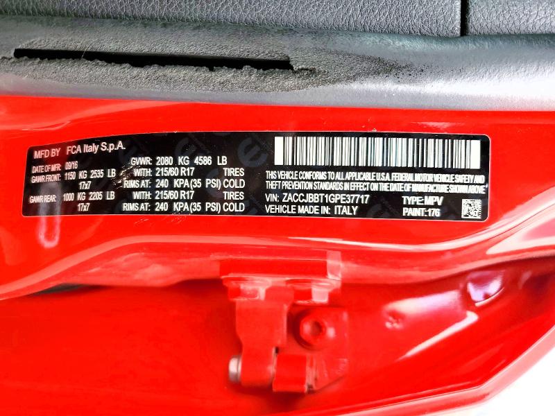 47210986 :رقم المزاد ، ZACCJBBT1GPE37717 vin ، 2016 Jeep Renegade مزاد بيع