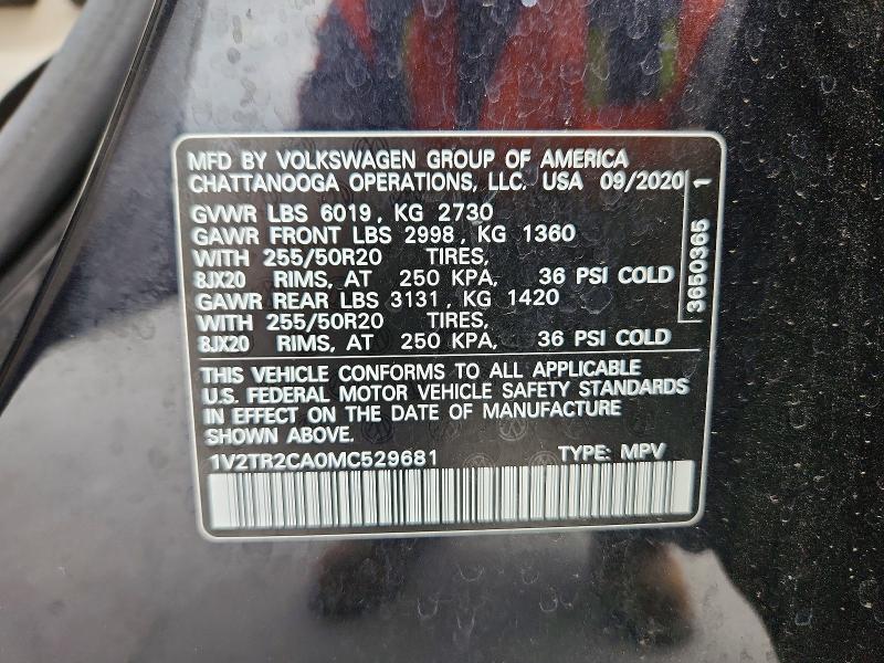2021 Volkswagen Atlas მანქანა იყიდება აუქციონზე, vin: 1V2TR2CA0MC529681, აუქციონის ნომერი: 49965166