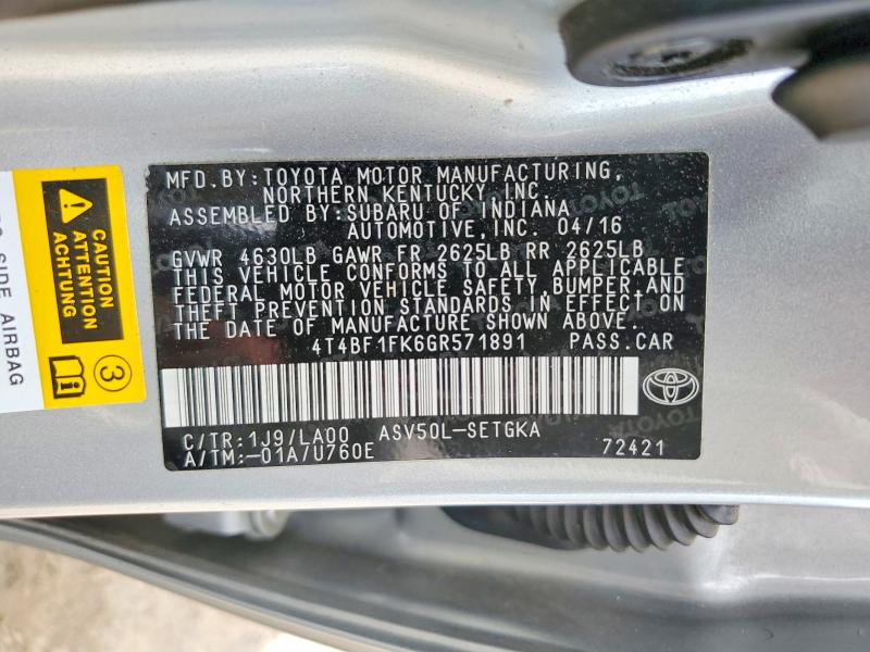 Aukcja sprzedaży 2016 Toyota Camry, vin: 4T4BF1FK6GR571891, numer aukcji: 51796056