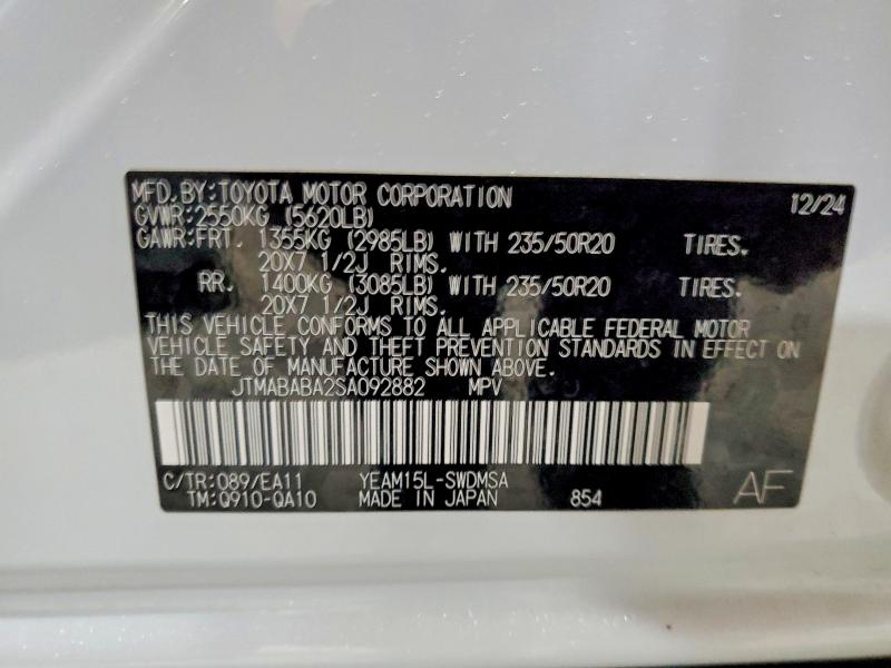 2025 Subaru Solterra მანქანა იყიდება აუქციონზე, vin: JTMABABA2SA092882, აუქციონის ნომერი: 50769666