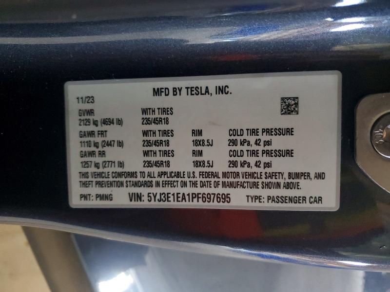 Aukcja sprzedaży 2023 Tesla Model 3, vin: 5YJ3E1EA1PF697695, numer aukcji: 50339296