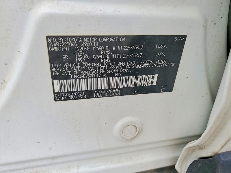 Aukcja sprzedaży 2016 Toyota Rav4 Hv, vin: JTMRJREV5GD017196, numer aukcji: 52000416