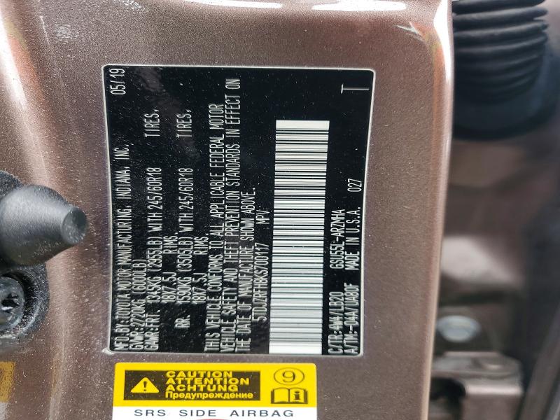 2019 Toyota /s/le/xle მანქანა იყიდება აუქციონზე, vin: 5TDJZRFH8KS700117, აუქციონის ნომერი: 49537116