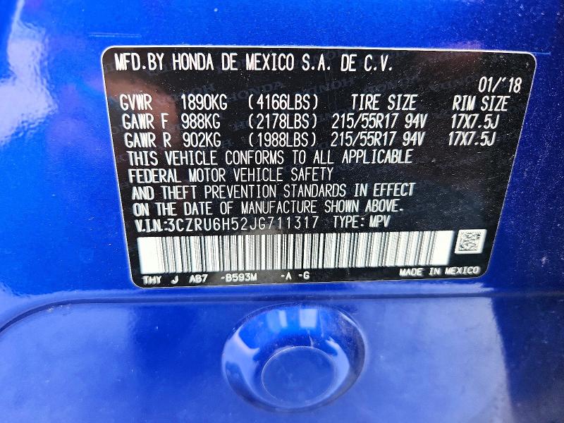 51362636 :رقم المزاد ، 3CZRU6H52JG711317 vin ، 2018 Honda Hr-v مزاد بيع