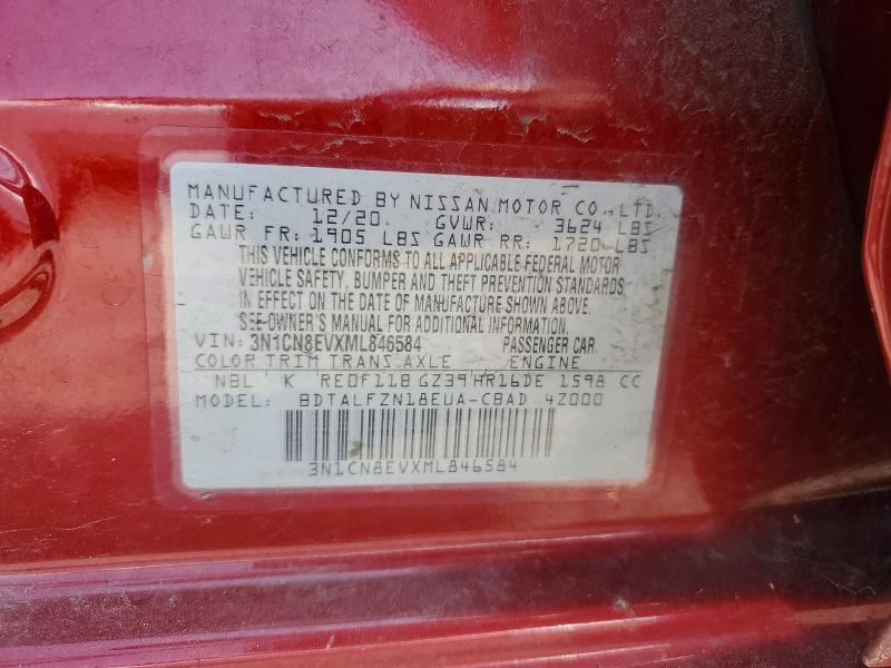 Aukcja sprzedaży 2021 Nissan Versa, vin: 3N1CN8EVXML846584, numer aukcji: 51167356