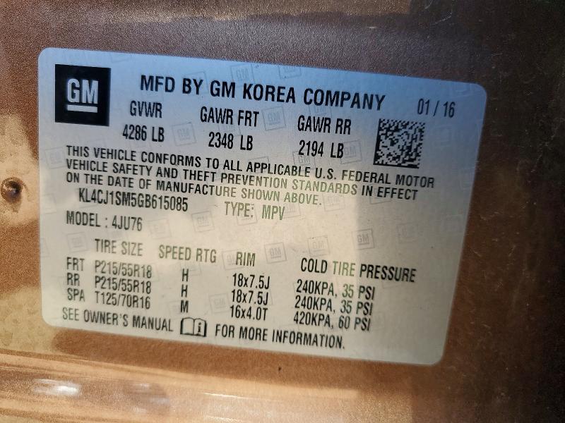 49334826 :رقم المزاد ، KL4CJ1SM5GB615085 vin ، 2016 Buick Encore مزاد بيع