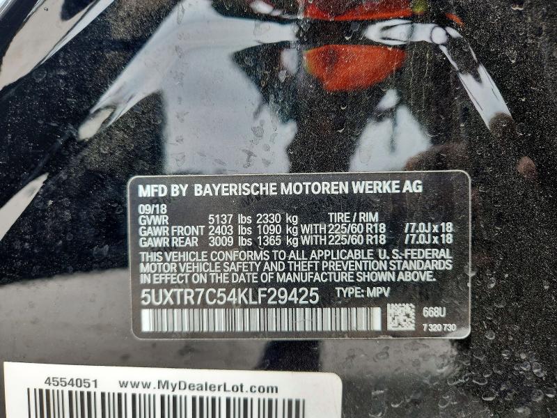 51303856 :رقم المزاد ، 5UXTR7C54KLF29425 vin ، 2019 Bmw X3 مزاد بيع