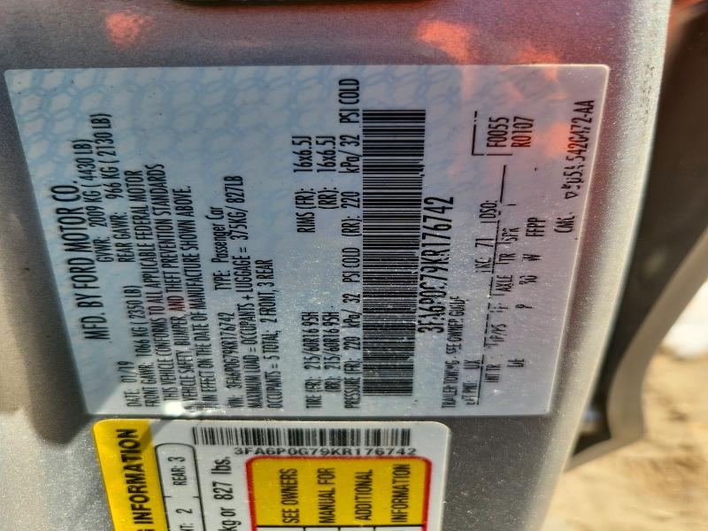Продаж на аукціоні авто 2019 Ford Fusion, vin: 3FA6P0G79KR176742, номер лоту: 50455896