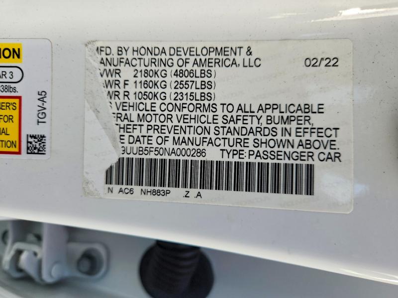 49294926 :رقم المزاد ، 19UUB5F50NA000286 vin ، 2022 Acura Tlx مزاد بيع