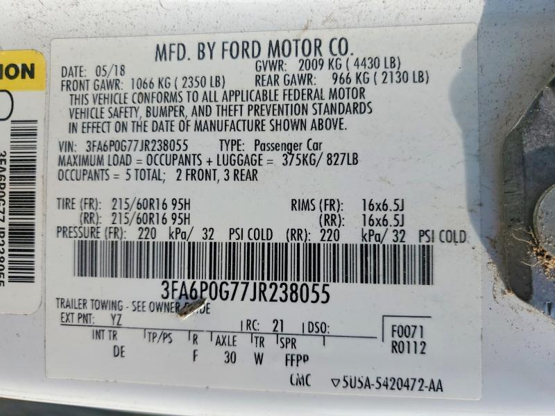 Продаж на аукціоні авто 2018 Ford Fusion, vin: 3FA6P0G77JR238055, номер лоту: 48585486