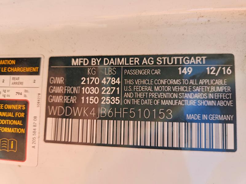Aukcja sprzedaży 2017 Mercedes-benz C, vin: WDDWK4JB6HF510153, numer aukcji: 49057496