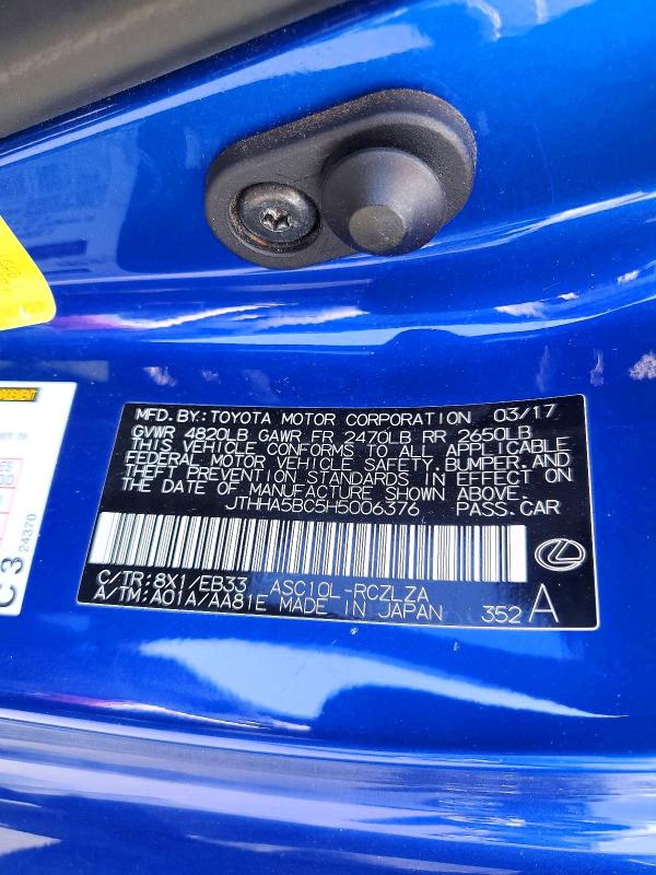 Продаж на аукціоні авто 2017 Lexus Rc, vin: JTHHA5BC5H5006376, номер лоту: 50367696