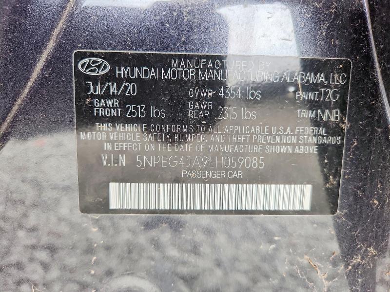 2020 Hyundai Sonata მანქანა იყიდება აუქციონზე, vin: 5NPEG4JA9LH059085, აუქციონის ნომერი: 49710256