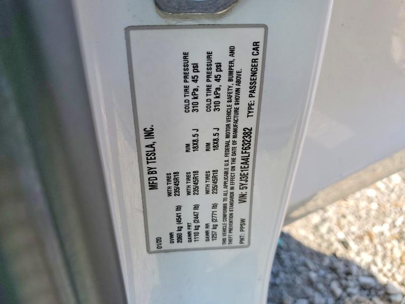 2020 Tesla Model 3 მანქანა იყიდება აუქციონზე, vin: 5YJ3E1EA4LF632382, აუქციონის ნომერი: 51242246
