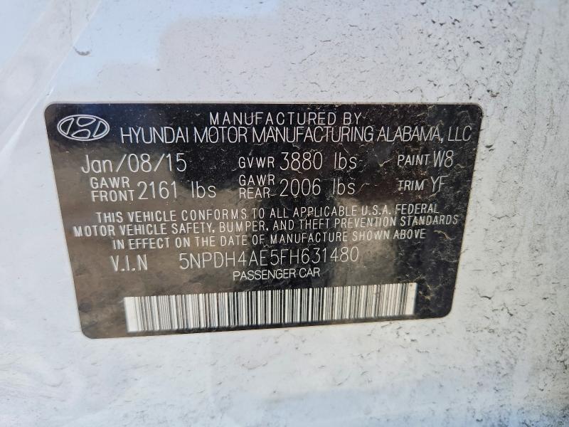 2015 Hyundai Elantra მანქანა იყიდება აუქციონზე, vin: 5NPDH4AE5FH631480, აუქციონის ნომერი: 48652466