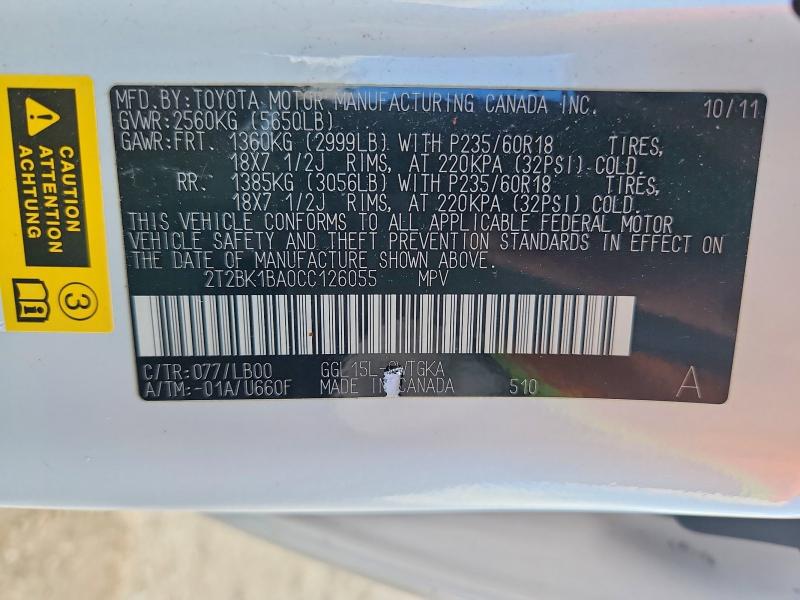 Продажа на аукционе авто 2012 Lexus Rx 350, vin: 2T2BK1BA0CC126055, номер лота: 48735446