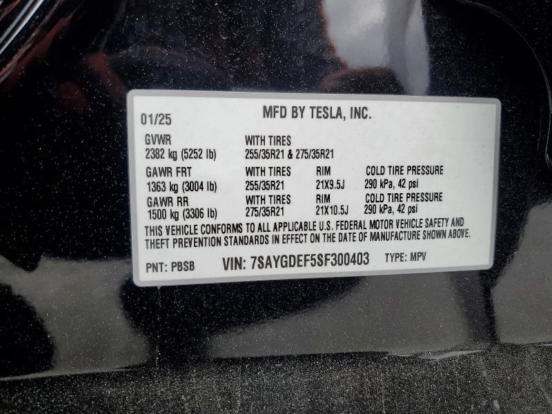 2025 Tesla Model Y მანქანა იყიდება აუქციონზე, vin: 7SAYGDEF5SF300403, აუქციონის ნომერი: 49509646