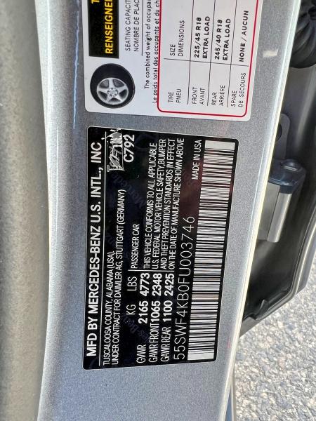 2015 Mercedes-benz C მანქანა იყიდება აუქციონზე, vin: 55SWF4KB0FU003746, აუქციონის ნომერი: 48672546