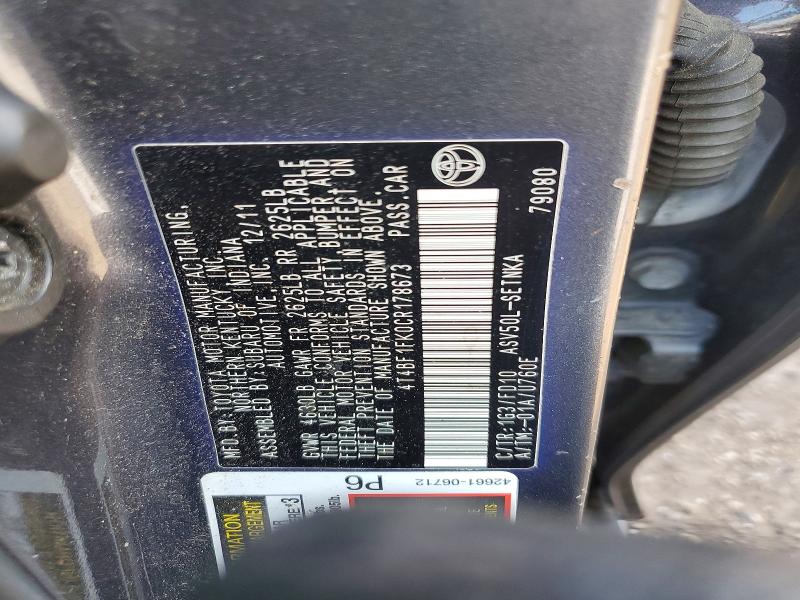 Aukcja sprzedaży 2012 Toyota Camry, vin: 4T4BF1FK0CR178673, numer aukcji: 49963416