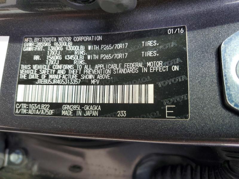 Продаж на аукціоні авто 2016 Toyota 4runner, vin: JTEBU5JR4G5313357, номер лоту: 50777556