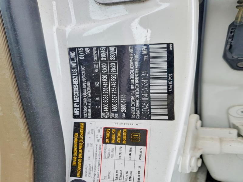 Aukcja sprzedaży 2015 Mercedes-benz Ml, vin: 4JGDA5HB4FA534134, numer aukcji: 48659996