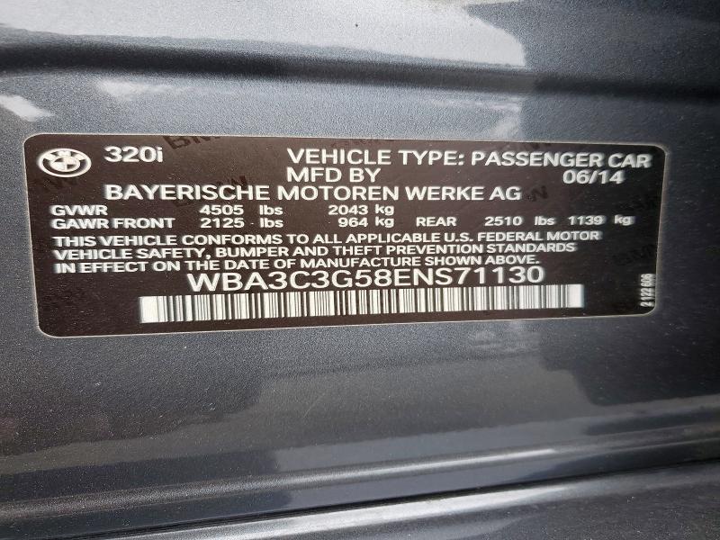 Продаж на аукціоні авто 2014 Bmw 320, vin: WBA3C3G58ENS71130, номер лоту: 50425886