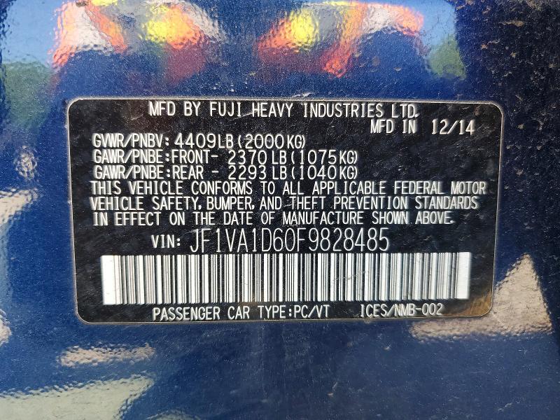 Aukcja sprzedaży 2015 Subaru Wrx, vin: JF1VA1D60F9828485, numer aukcji: 47638096