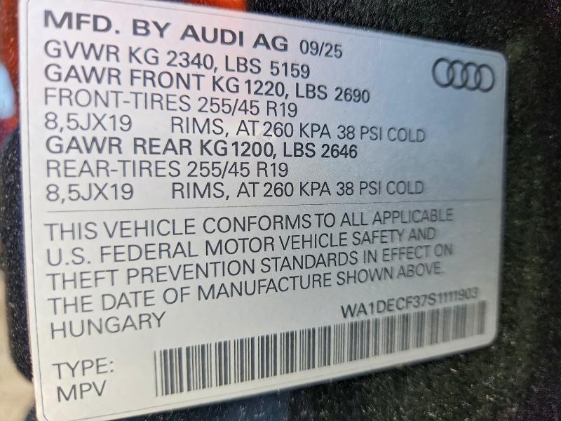 Продажа на аукционе авто 2025 Audi Q3, vin: WA1DECF37S1111903, номер лота: 50491846