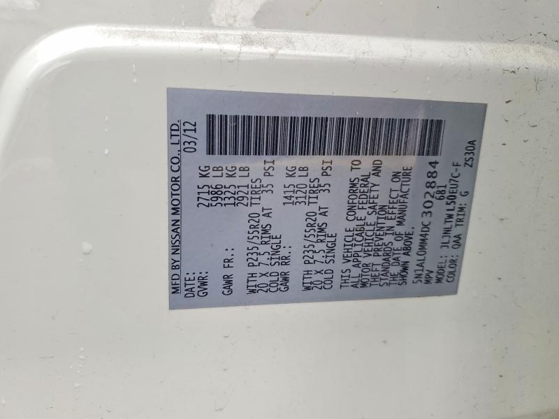 Aukcja sprzedaży 2013 Infiniti Jx35, vin: 5N1AL0MM4DC302884, numer aukcji: 50845206