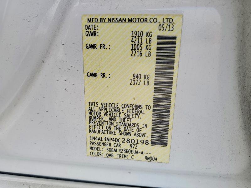 2013 Nissan Altima მანქანა იყიდება აუქციონზე, vin: 1N4AL3AP4DC280198, აუქციონის ნომერი: 50129776
