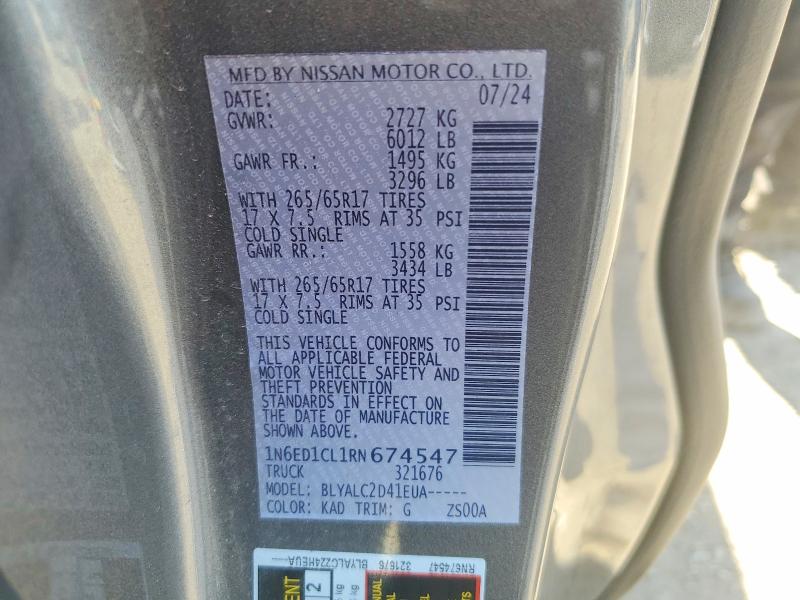 2024 Nissan Frontier მანქანა იყიდება აუქციონზე, vin: 1N6ED1CL1RN674547, აუქციონის ნომერი: 50927266
