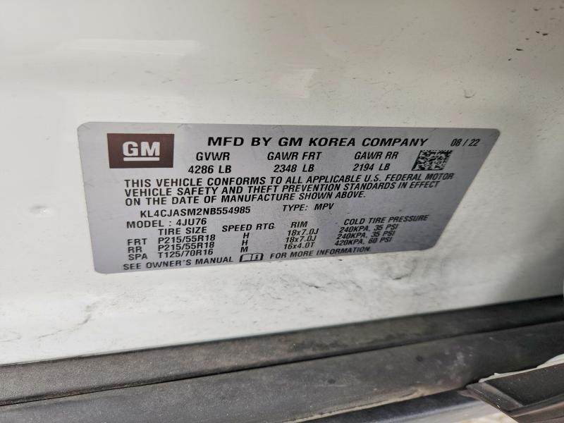 Aukcja sprzedaży 2022 Buick Encore, vin: KL4CJASM2NB554985, numer aukcji: 48297186