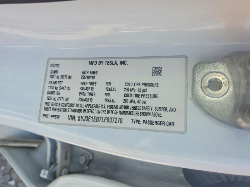 Продажа на аукционе авто 2020 Tesla Model 3, vin: 5YJ3E1EB7LF807278, номер лота: 48883676