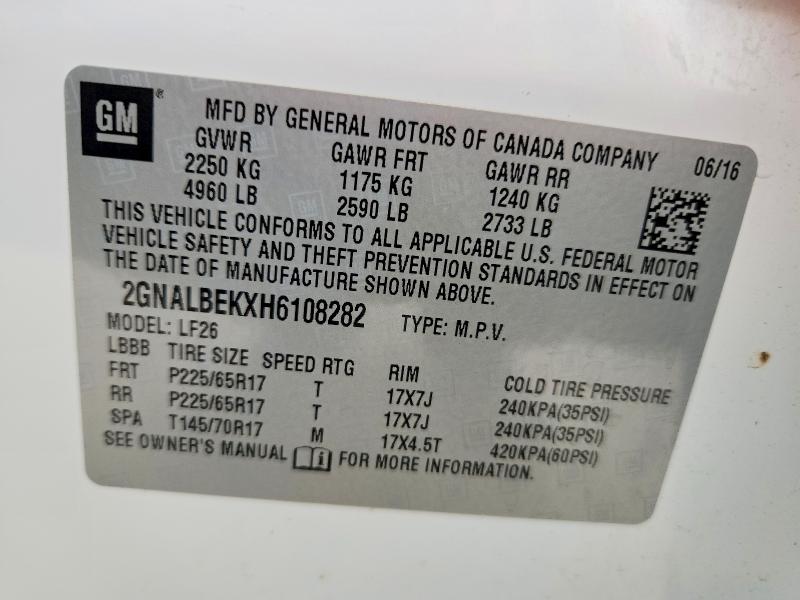 Aukcja sprzedaży 2017 Chevrolet Equinox, vin: 2GNALBEKXH6108282, numer aukcji: 51667736