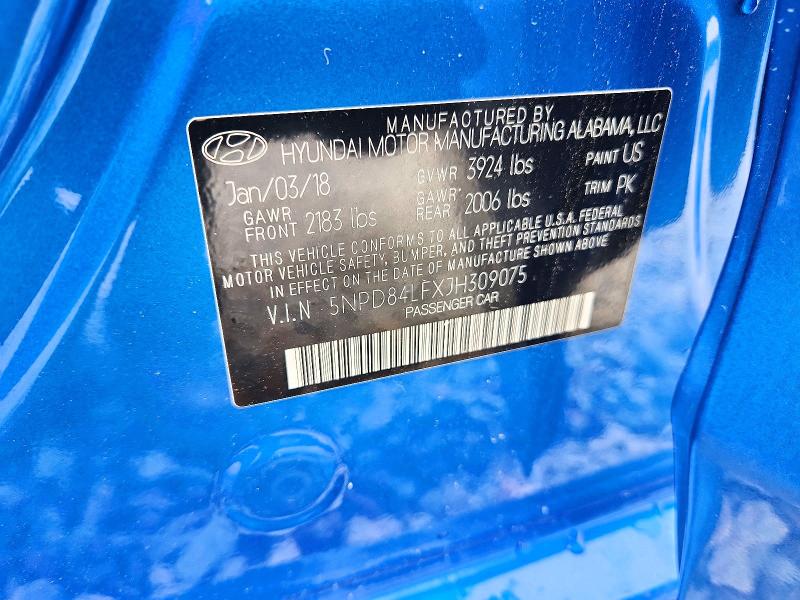 51988786 :رقم المزاد ، 5NPD84LFXJH309075 vin ، 2018 Hyundai Elantra مزاد بيع