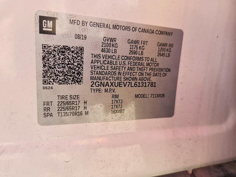 2020 Chevrolet Equinox მანქანა იყიდება აუქციონზე, vin: 2GNAXUEV7L6131781, აუქციონის ნომერი: 49651156
