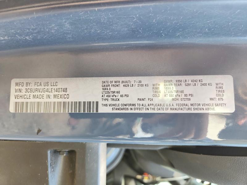 Продаж на аукціоні авто 2020 Ram Promaster 3500, vin: 3C6URVJG4LE140748, номер лоту: 47230006