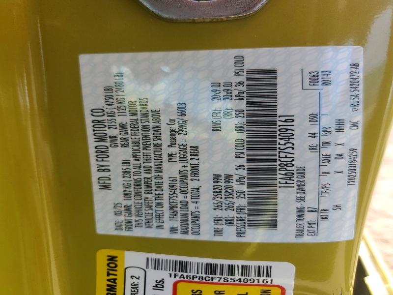 Aukcja sprzedaży 2025 Ford Mustang, vin: 1FA6P8CF7S5409161, numer aukcji: 51095306