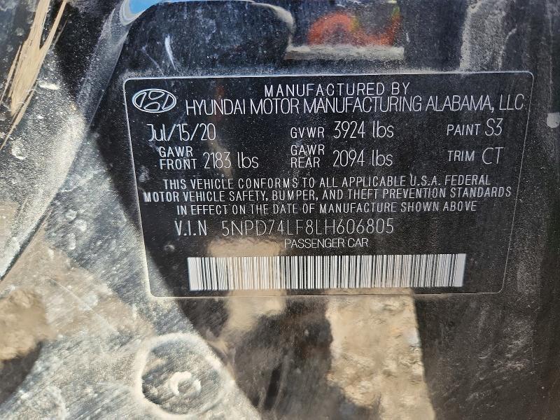 Продажа на аукционе авто 2020 Hyundai Elantra, vin: 5NPD74LF8LH606805, номер лота: 49949676