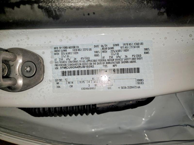 51307496 :رقم المزاد ، 1FMCU0GN4RUB10392 vin ، 2024 Ford Escape مزاد بيع