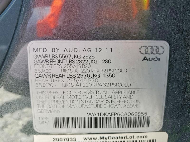 Продаж на аукціоні авто 2012 Audi Q5, vin: WA1DKAFP6CA069855, номер лоту: 48245786